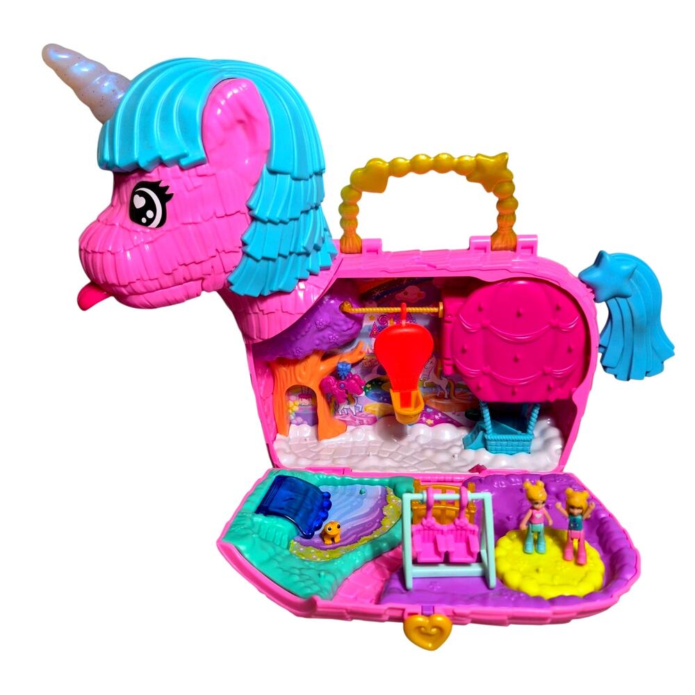 Polly Pocket Unicorn Party Land Playset 6pc Bundle (Incomplete) 12" L